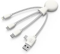 Câble Multi USB 4 en 1 en Forme de Pieuvre-Chargeur Universel en Plastique Recyclé-Prise USB,USB-C,Lightning,Micro USB-Compatible avec tous les Smartphone-Mr Bio Blanc