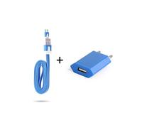 Cable Noodle 1m Chargeur + Prise Secteur pour HUAWEI P smart Smartphone Micro-USB Murale Pack Universel Android (BLEU)