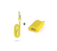 Cable Noodle 1m Chargeur + Prise Secteur pour WIKO View 2 Smartphone Micro-USB Murale Pack Universel Android (JAUNE)