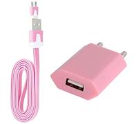 Cable Noodle 1m Chargeur + Prise Secteur pour XIAOMI Redmi Note 6 Pro Smartphone Micro-USB Murale Pack Universel Android (Rose Pale)