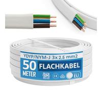 Câble NYM 3 x 2,5 mm² YDYp - Câble d'alimentation 3 broches 2,5 mm², Câble plat 50 m, 11 × 6 mm, passe-fenêtre, câble pour pièces humides, conducteur en cuivre massif, 300/500 V