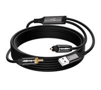 Câble optique SPDIF Toslink vers RCA coaxial 3 m, 192 kHz, unidirectionnel | Tout-en-un, avec alimentation USB, prise en charge DTS/Dolby-AC3/LPCM 2.0, compatible avec TV, Apple TV, PS4, lecteur Blu-ray