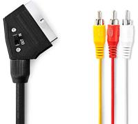 Câble péritel | PÉRITEL Mâle | 3x RCA mâle | Nickelé | Commutable | 480p | 2,00 m | Rond | PVC | Noir | Étiquette