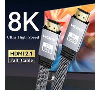 Câble plat HDMI 8K 48Gbps haute vitesse 8K60 4K120 144Hz cordon HDMI 2.1 tressé 3D eARC HDCP 2.2 et 2.3 Compatible avec Roku TV/PS5 8K HDMI Flat Cable