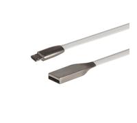 Câble plat micro USB - Blanc - 1m - USB 2.0 - Métal - Transfert de données