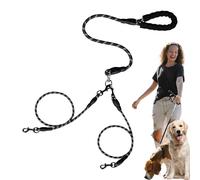 Câble pour chiens sans nœuds, laisse résistante et réglable pour deux chiens sans enchevêtrements - Accessoires pour animaux de compagnie avec absorption des chocs élastique division pour promenade