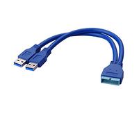 Câble rallonge adaptateur 2 ports USB 3.0 A mâle vers connecteur 20 broches carte mère