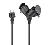 Câble Rallonge électrique double pour l'extérieur de 5 mètres, couleur noir, avec connecteurs Type E/F CEE 7/7 Mâle vers 2x Type F