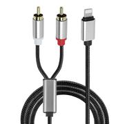 Câble RCA pour Phone, Cable Lightn vers 2RCA, Adaptateur Audio Auxiliaire Stéréo pour Amplificateur de Puissance de Cinéma Maison de Voiture, pour Phone 14/13/12/11/Pro/Pro Max/Mini/XS/X/8/7/Pad, 1 M