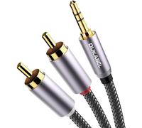 Câble RCA vers jack 3,5 RCA-Jack 3,5 mm vers 2 fiches stéréo RCA-Câble audio HiFi avec gaine en nylon-Corps en métal et contacts plaqués or 24 carats-Top Series 1,2 m