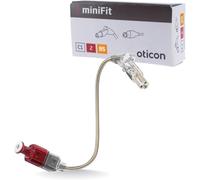 Câble récepteur pour appareils auditifs Oticon - Véritable récepteur OEM miniFit, puissance 85 dB, taille 2, droit (rouge) - Compatible avec Oticon, Bernafon, Sonic et Philips - 1 pièce