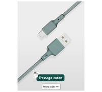 Câble Recyclable en coton USB A/micro USB 2m Night Green Just Green