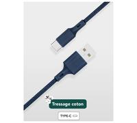 Câble Recyclable en coton USB A/USB C 2m Bleu Just Green