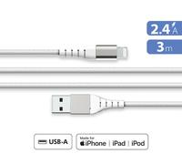 Bigben Connected Câble renforcé Force Power Lite USB A/Lightning 2,4 A 3 m 12W Blanc Garantie à vie