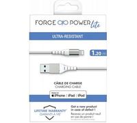 Câble Renforcé USB A/Lightning 1,2m 2.4A Garanti à vie Blanc - 100% Plastique recyclé Force Power Lite