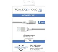 Câble Renforcé USB A/USB C 1,2m 3A Garanti à vie Blanc - 100% Plastique recyclé Force Power Lite