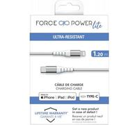 Câble Renforcé USB C/Lightning 1,2m 3A Garanti à vie Blanc - 100% Plastique recy orce Power Lite