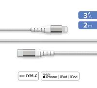 Câble Renforcé USB C / Lightning 3A 2m PD 60W Blanc + Garantie à vie Force Power Lite