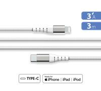 Câble Renforcé USB C / Lightning 3A 3m PD 60W Blanc + Garantie à vie Force Power Lite