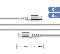 Câble Renforcé USB C / USB C 3A 3m PD 60W Blanc + Garantie à vie Force Power Lite