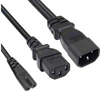 Câble répartiteur d'alimentation C14 vers C13 + C7 Y 10 A/250 V IEC 320 C14 mâle vers C13 + C7 femelle, câble adaptateur d'extension d'alimentation CA (60 cm)