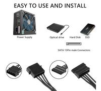 Câble répartiteur d'alimentation SATA grand 4 broches mâle vers 3 x 15 broches SATA femelle câble répartiteur d'alimentation pour disque (Large 4Pin to 6 x 15 Pin SATA)