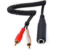 Câble répartiteur en Y spiralé de 6,35 mm vers 2 RCA mâles, câble adaptateur répartiteur Y audio stéréo à ressort plaqué or de 6,35 mm (1/4") vers 2 RCA mâles (2 RCA mâles)