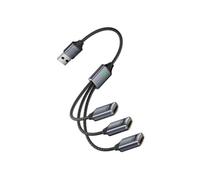 Câble répartiteur USB 3-en-1 - Alliage d'aluminium, câble tressé, adaptateur USB OTG pour téléphone, tablette, ordinateur, charge et transfert, gris