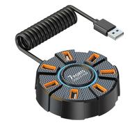 Câble répartiteur USB - Hub USB | Extenseur rond à sept ports | Lumières LED colorées | Fil à un point de deux mètres utilisé avec une alimentation de type C pour ordinateur portable, ordinateur de bu