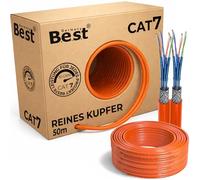 Câble réseau duplex CAT 7 50 m en cuivre pur LAN S/FTP 10 Gbit | Câble de pose LAN duplex 100 % cuivre pur, câble d'installation Ethernet, S/FTP, PoE+, 10 Gbit, routeur, commutateur