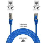 Câble réseau Ethernet Cat 6 FTP blindé 250MHz 2m Bleu - WAYTEX