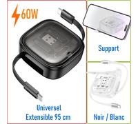 Câble Rétractable 1m et Support HOCO 4-en-1 PD 60W Compatibilité Universelle