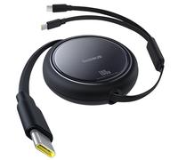 Câble Rétractable 2x USB-C 100W Charge Rapide et Transfert de données Noir