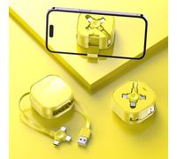 Câble Rétractable 3 En 1 120 cm Charge Rapide USB Micro USB Type-C 8pin Jaune YONIS