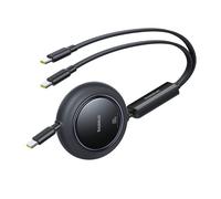 Câble rétractable USB-C 2-en-1 100 W, 1,2 m - Noir