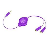 Câble séparateur rétractable pour casques 3,5mm Mâle vers 3,5mm Femelle pour iPod, iPhone, iPad, Tablettes, MP3, Lecteurs de CD/DVD portablesLongueur: 1m - Violet