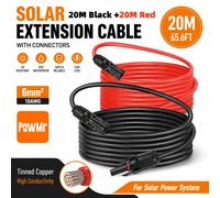 Câble solaire PV PowMr 10AWG 6mm² 20M avec connecteurs 20M rouge + 20M noir pour système de panneaux solaires, câble d'extension photovoltaïque 20M Black 20M Red