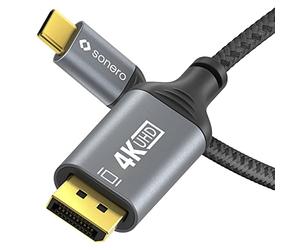 Câble Sonero® 4K USB-C vers DisplayPort, DisplayPort mâle vers USB-C mâle, 4K 60Hz, 21,6 Go/s, gaine en coton, gris/noir, 1,00 mètre