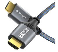 Câble Sonero® 8K HDMI, prise HDMI vers prise HDMI, HDMI 2.1, 8K 60Hz, 4K 120Hz, gaine coton, gris/bleu, 2.00 mètres
