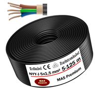 MAS Premium Câble d'alimentation de terre NYY-J 5 à 125 m, 5 x 1,5, 2,5, 4, 6, 10 ou 16 - Câble électrique pour pose en extérieur, en sous-sol (NYY-J 5 x 1,5 mm², 120 m)