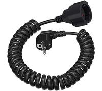 Câble Spiralé Schuko 3 Conducteurs 2m Noir | Prolongateur à Prise Terre 3x1,0 mm² | Câble de Prolongement Spiralé avec Fiche Schuko et Prise Femelle de Protection IP20