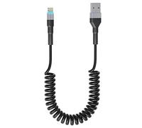 Câble Spiralé USB A à Lightning, Certifié Apple Carplay et MFi avec Transmission de Données et LED pour iPhone/Pad/Pod - Chargeur Court Rétractable