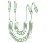 Câble spiralé USB A vers USB C pour CarPlay [0,9 m + 1,8 m], câble USB vers | Cordon USB C Câble USB Type-C pour iPhone 17/16/15/Pro Max/Plus/Galaxy S26 S25 et plus