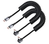 Câble spiralé USB-C coudé 100 W 0,4 à 1 m - Câble de données et de charge rapide flexible pour voiture, Android Auto, CarPlay, compatible avec iPhone 16/15, Tesla Model Y, pour Samsung Galaxy S24