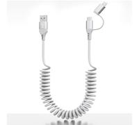 Câble spiralé USB C et Lightning - Cordon de charge rapide 2 en 1 compatible avec CarPlay et Android Auto, charge rapide 3 A, synchronisation de données 480 Mbps, cordon à ressort rétractable pour