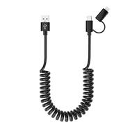 Cable Spirale Voiture pour Apple CarPlay et Android Auto [MFi & 3A Charge rapide & transmission de données] Câble USB vers USB C et Lightning 2 en 1 pour iPhone 17/16/15/14/13/12/11/Galaxy/Android