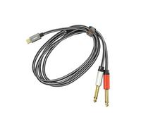 Câble Splitter USB-C vers 2x Jack 6.35mm Mâle Nylon Tressé 1.5m Gris