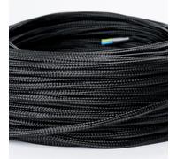Câble textile extra-mince Câble de lampe pour lustres, 1 mètre/1m, couleur noire, câble textile gainé, câble électrique mince, 3 fils 3x0,75mm² avec conducteur de terre