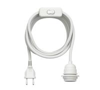 ledscom.de Câble textile LEKA, fiche, interrupteur, blanc, 3 m, douille de lampe, 1x E27 max. 60W