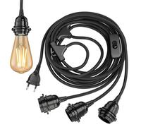 Câble textile LEKA prise interrupteur noir 8 m douille de lampe 3x E27 max. 60W